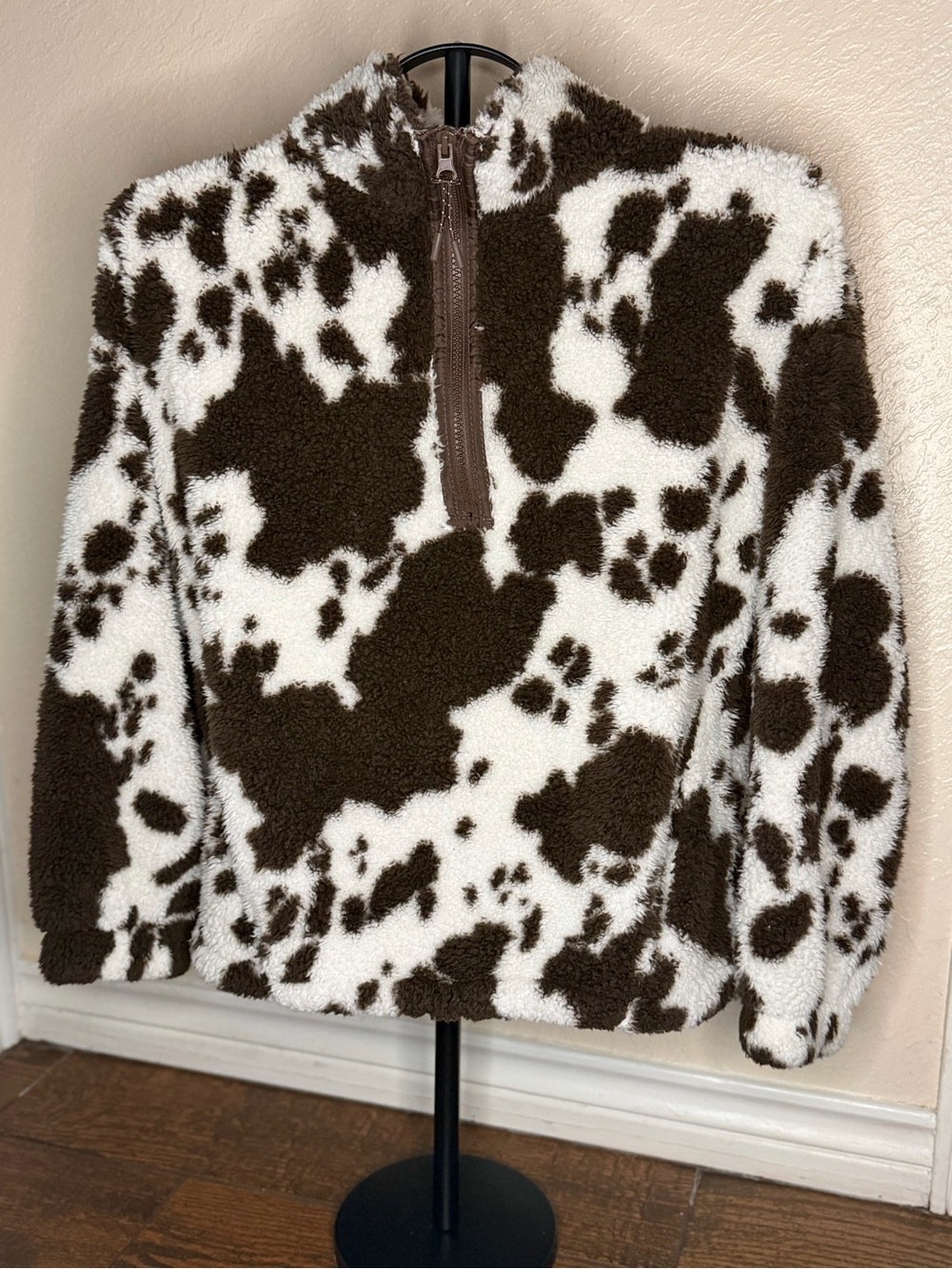 Cozy Brown & White Sherpa Half-Zip Pullover Sweater